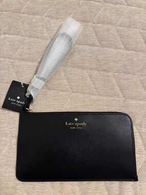 kate spade Black Leather Zip Wristlet with Wrist Strap